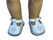 Weiße PU-Plastikpuppen-Schuhe durchbohrter Entwurfs-Metallknopf, 18&quot; amerikanische Mädchen-Puppen-Kleidung und Schuhe