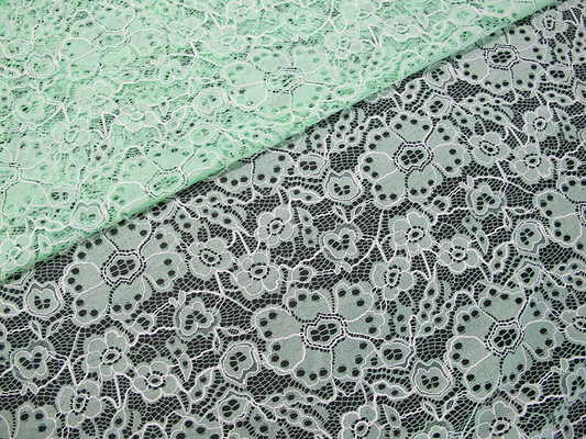 Kundenspezifisches dauerhaftes Baumwollnylon gesticktes Spitze-Gewebe-Grün-Blumen-Muster