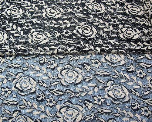 Baumwollespandex-Polyester-dehnbares Spitze-Gewebe mit Masche gestrickter Blumen-Spitze