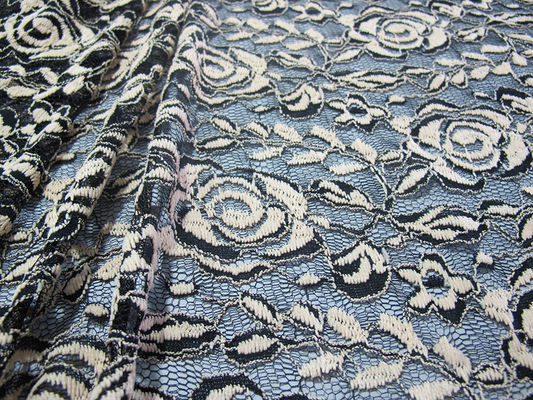 Baumwollespandex-Polyester-dehnbares Spitze-Gewebe mit Masche gestrickter Blumen-Spitze