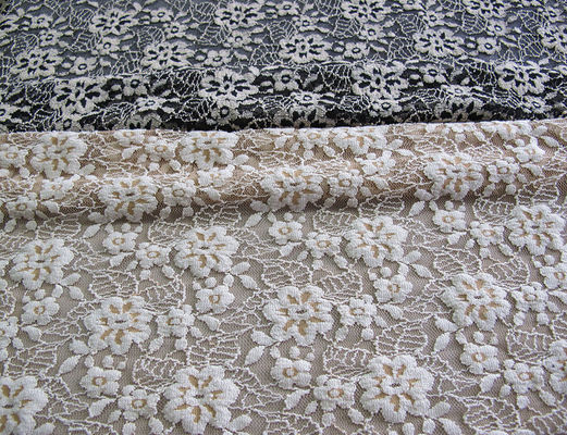 Gebürstetes elastisches Spitze-Gewebe-Elfenbein Stretchable BlumenaZO, das frei CY-LW0652 färbt