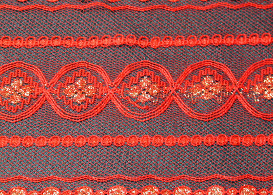 Umweltfreundliches metallisches Spitze-Gewebe-Rot, elastisches Spitze-Material CY-LW0208