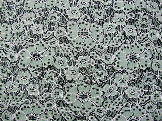 Kundenspezifisches dauerhaftes Baumwollnylon gesticktes Spitze-Gewebe-Grün-Blumen-Muster
