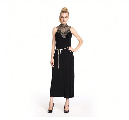 Cocktailkleid-Knöchel-Länge der Spitze-Rüschen-Hals-ärmellose sexy Frauen
