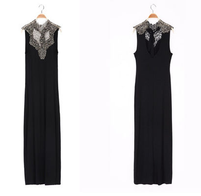 Cocktailkleid-Knöchel-Länge der Spitze-Rüschen-Hals-ärmellose sexy Frauen