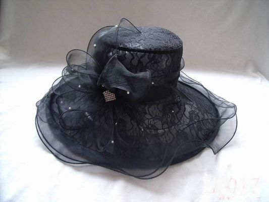 Schwarzer Damen-Kirchen-Organza-Hut mit Spitze-Gewebe, Perlen-Schnalle für Partei, spezielle Gelegenheit