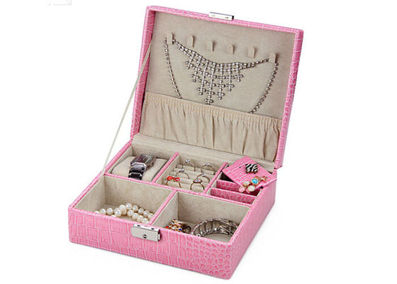 Prägeartiges Leder des vollen Krokodils Rosa-Schmuckkasten mit 2 Schichten für Ohrringe, Halskette