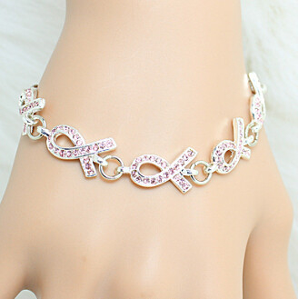Mode-umsponnenes Metallkristallbrustkrebs-Bewusstseins-Armband für Frauen