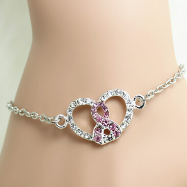 Mode-umsponnenes Metallkristallbrustkrebs-Bewusstseins-Armband für Frauen