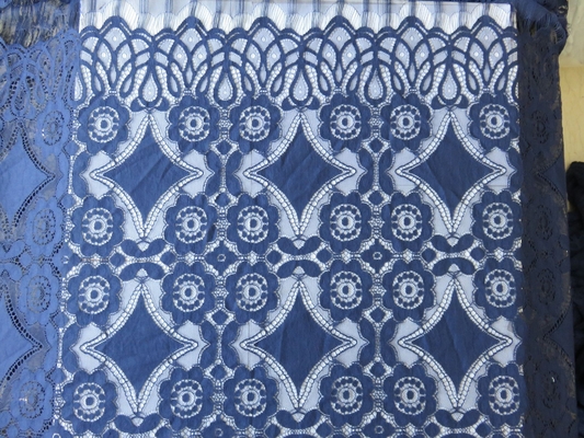 Schöne tiefe blaue geometrische Baumwollnylonausdehnungs-Spitze-Gewebe/Spitzengardine-Gewebe