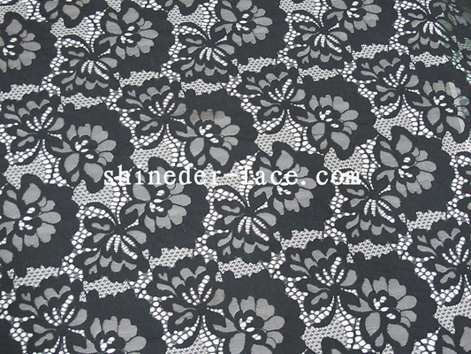 Schwarzes Baumwollnylonspitze-Gewebe-einfacher Blumen-Höhlen-Entwurf für Kleid SYD-0174