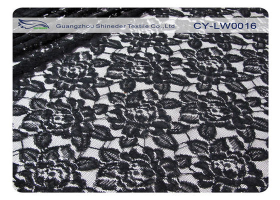 Schwarze Blumen-Baumwollnylonspitze-Gewebe, 65% Nylon + 35% Baumwolle CY-LW0016
