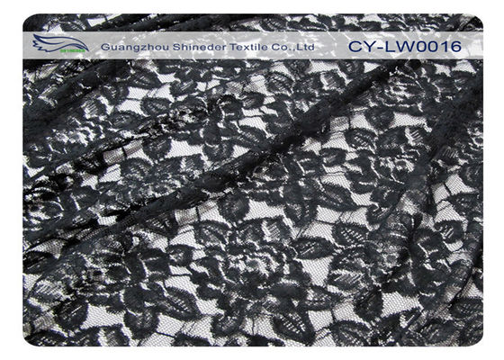 Schwarze Blumen-Baumwollnylonspitze-Gewebe, 65% Nylon + 35% Baumwolle CY-LW0016