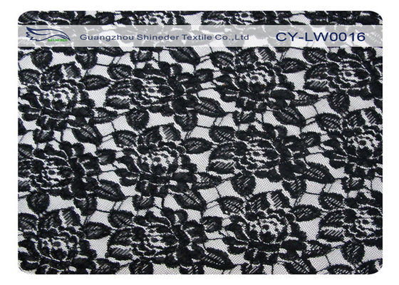 Schwarze Blumen-Baumwollnylonspitze-Gewebe, 65% Nylon + 35% Baumwolle CY-LW0016