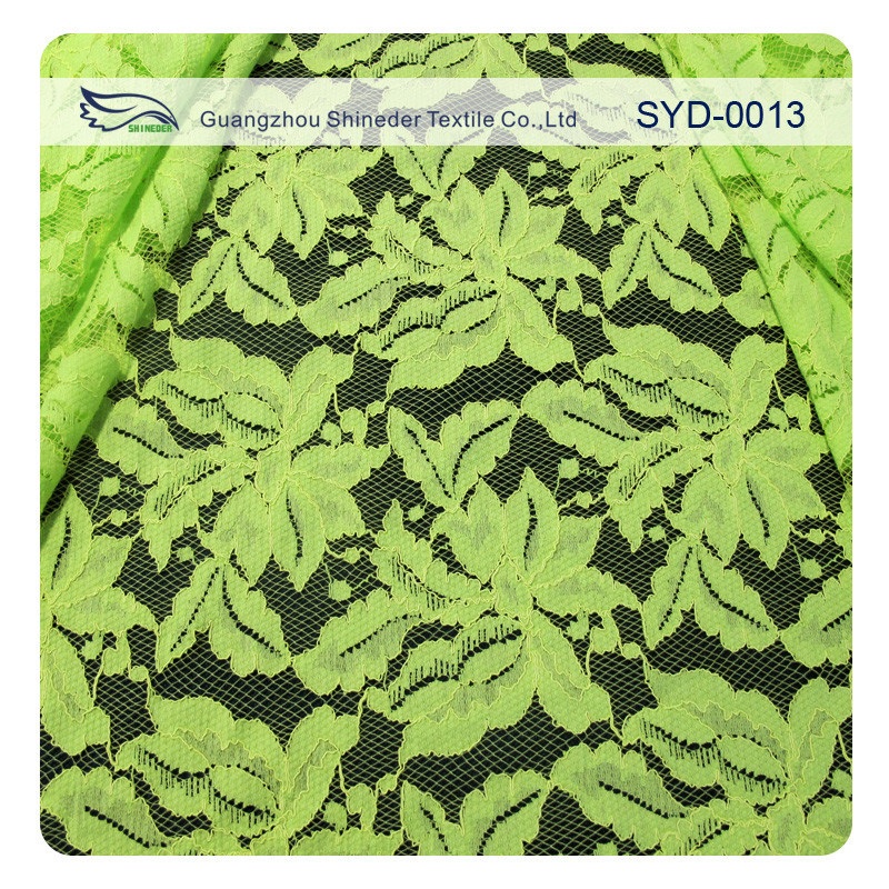 Grüne und schwarze Baumwollnylonkord-Spitze-Gewebe für Dame Garment, Blatt-Muster